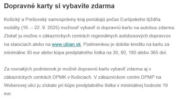 Možnosť vybaviť si dopravnú kartu na autobus zdarma.