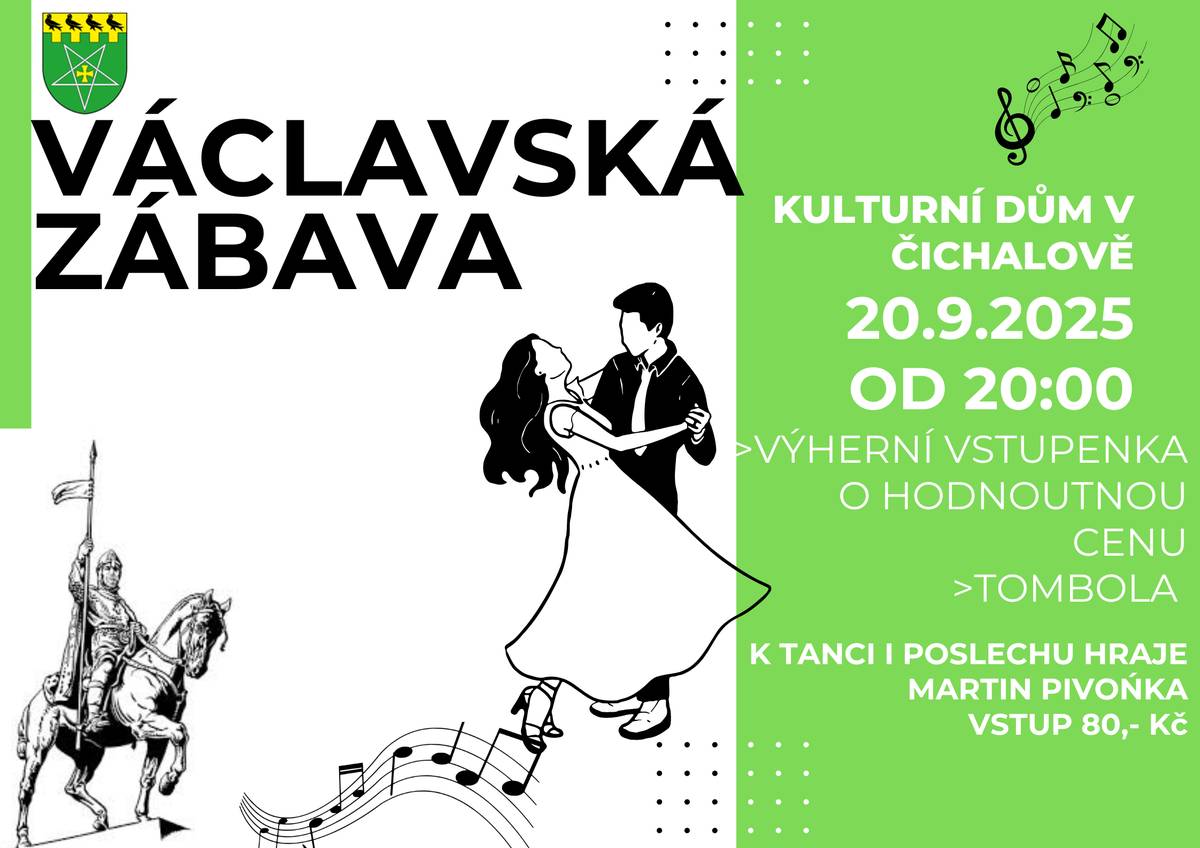 Obec Čihalov srdečně zve na Václavskou zábavu dne 20.9. od 20:00. Slosovatelná vstupenka, tombola, hraje Martin Pivoňka.