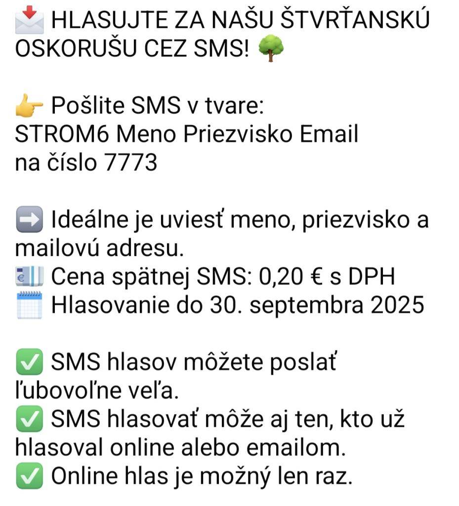 Štvrťanská oskoruša - hlasovanie cez SMS