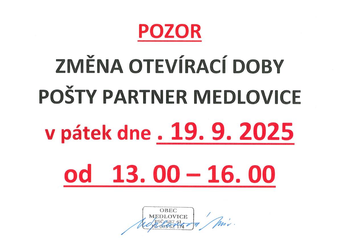 V pátek 19.9.2025 otevřeno od 13:00 do 16:00.