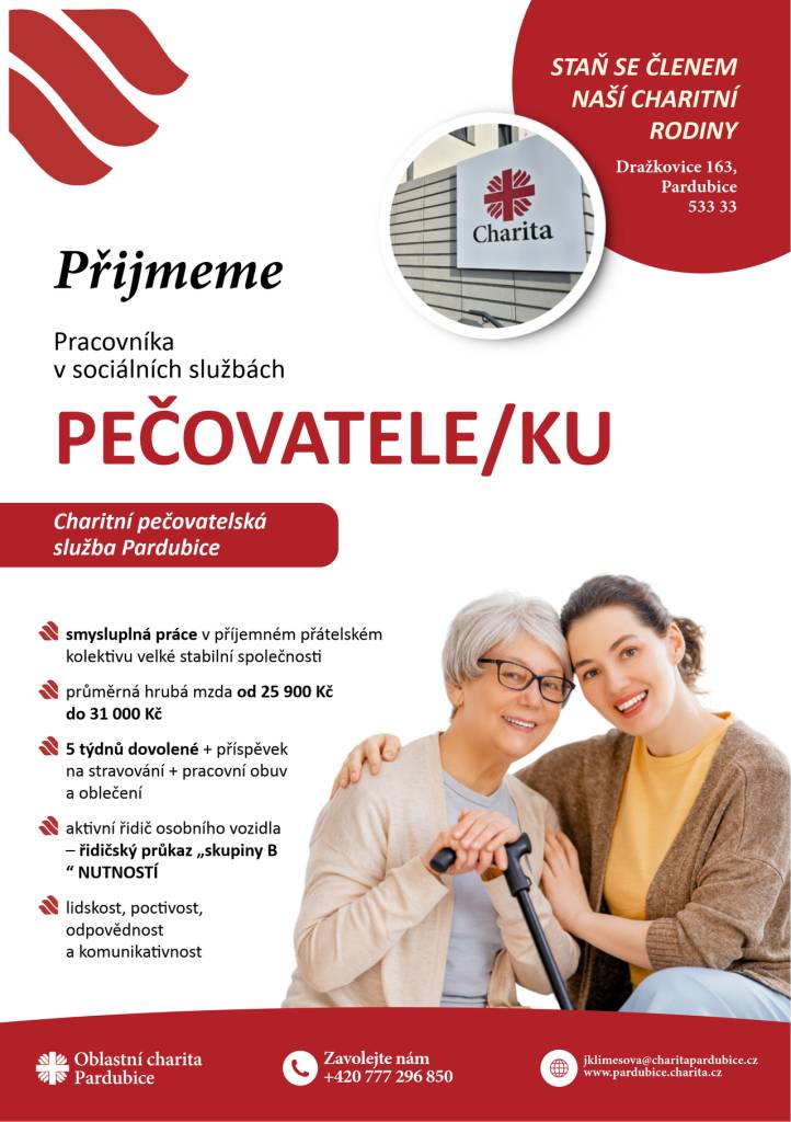 Charita Pardubice hledá nového člena do týmu na pozici pečovatel/ka.