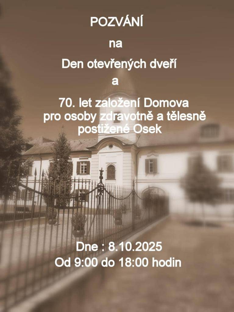Zveme vás na Den otevřených dveří, který proběhne 8. října 2025 od 10:00 do 18:00 hodin. Přijďte si prohlédnout naše prostory a dozvědět se více o našich službách.