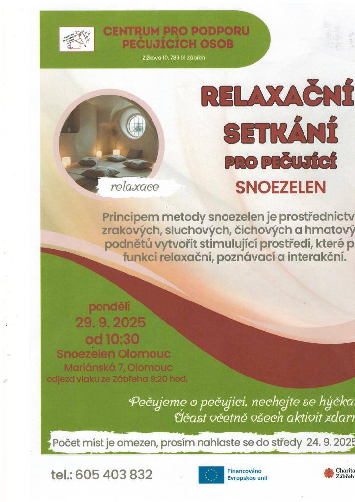 Relaxační setkání v pondělí 29.9.2025 od 10.30h Mariánská 7, Olomouc