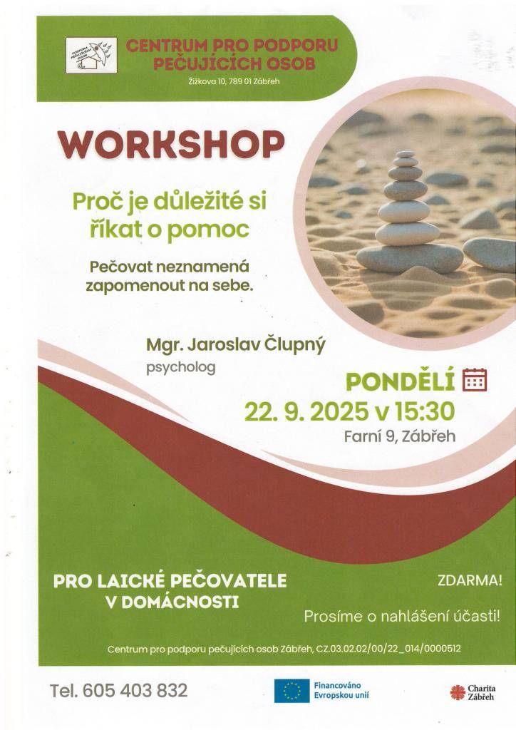 Workshop s Mgr. Jaroslavem Člupným - psychologem, v pondělí 22.92025 v 15.30, Farní 9, Zábřeh