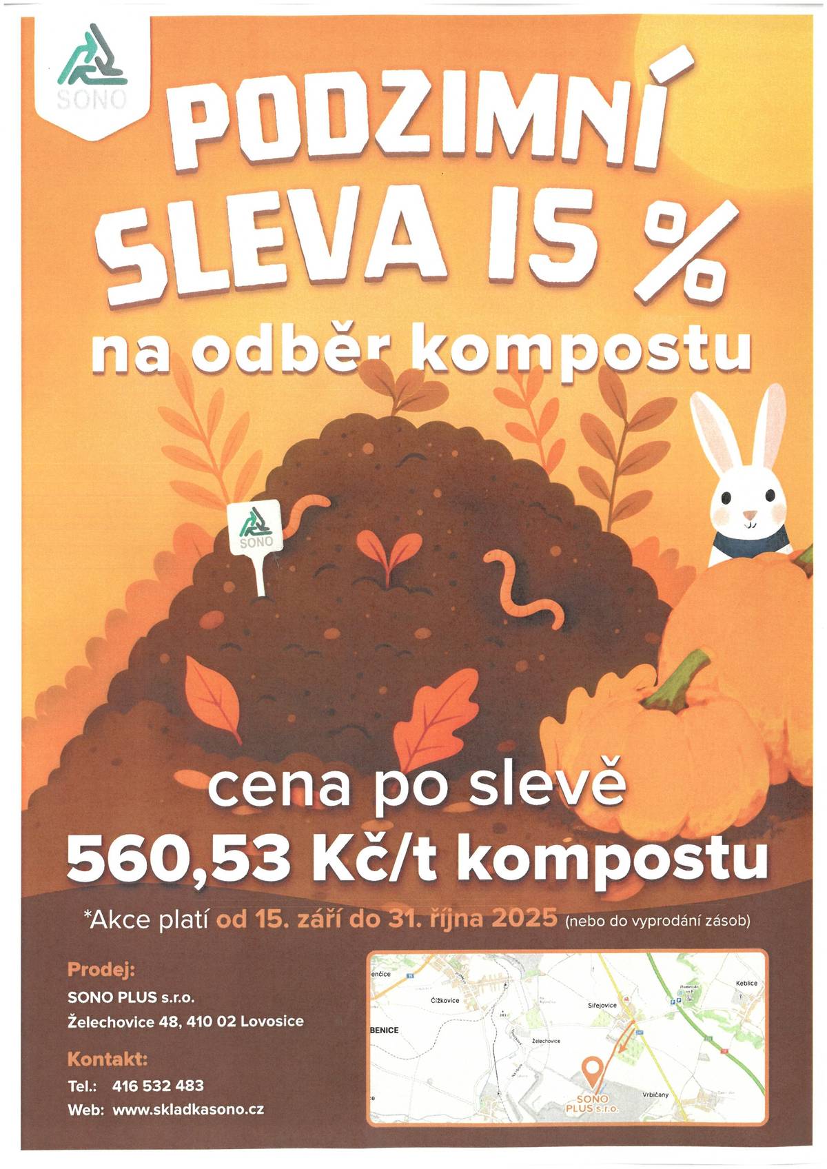 SONO PLUS: Sleva na odběr kompostu - 15% Akce platí od 15.9. do 31.10.2025(nebo do vyprodání zásob)