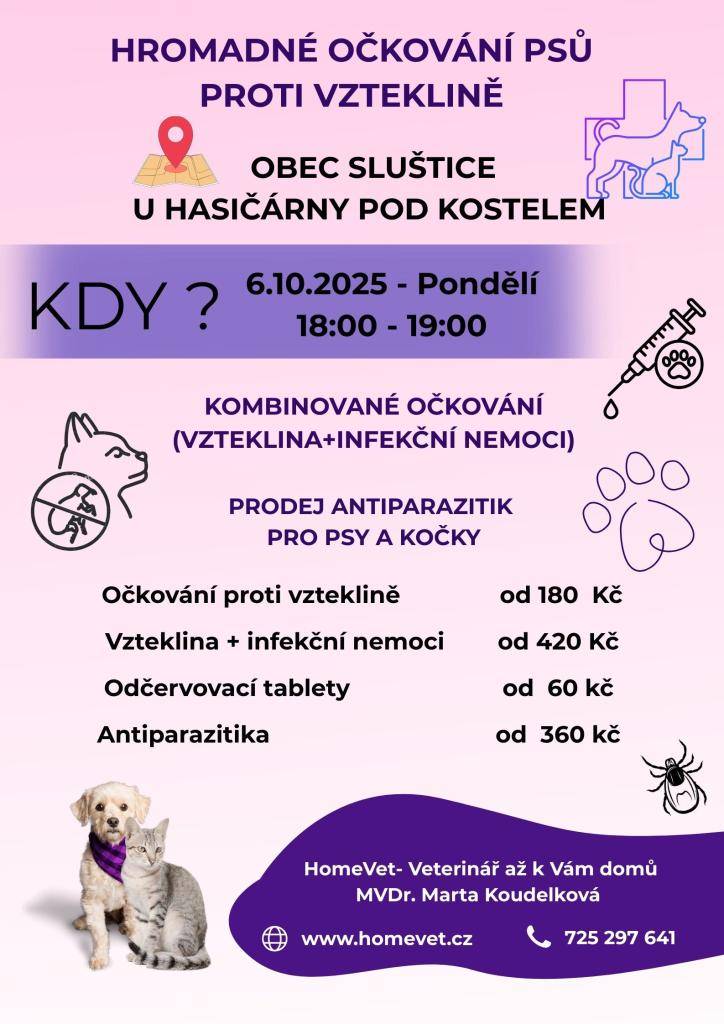 pondělí 6.10.2025 od 18:00 do 19:00 hod. u hasičárny pod kostelem v obci Sluštice
