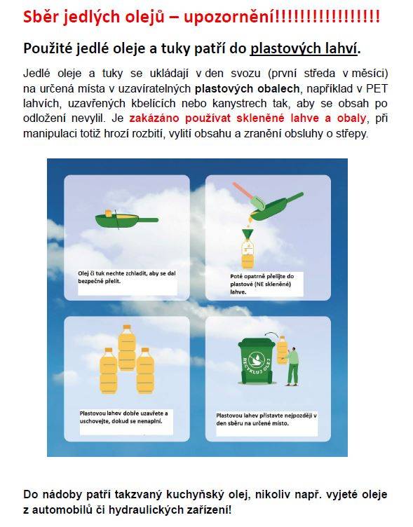 Sběr jedlých olejů – upozornění!!!!!!!!!!!!!!!!!