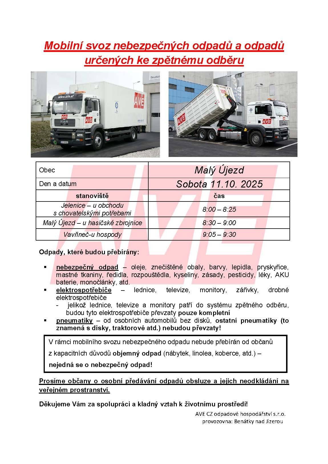 Mobilní svoz nebezpečných odpadů