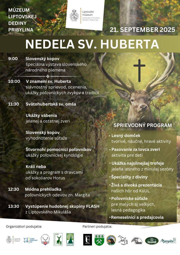 Sviatok poľovníkov sa blíži do Múzea liptovskej dediny Pribylina. Dňa 21. septembra 2025 sa môžete tešiť na rôzne aktivity, vrátane slávnostného sprievodu a ukážok vábenia zveri.
