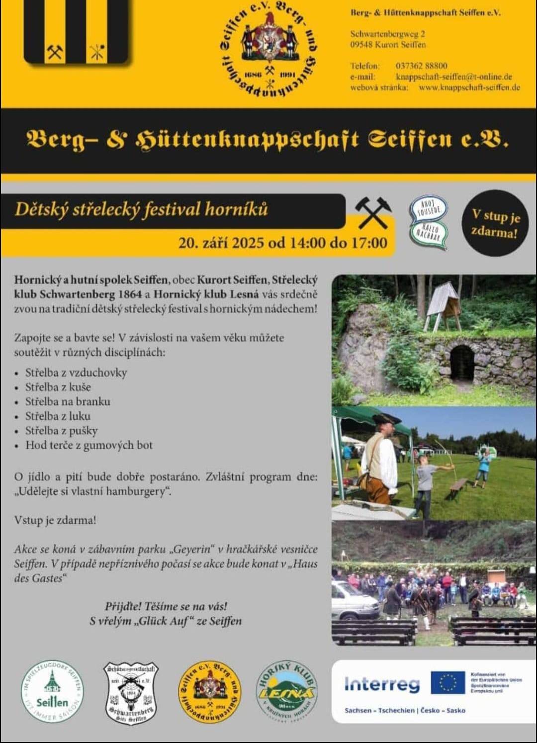 V sobotu 20.9. od 14 -17 hod  se v sousedním Seiffenu koná dětský střelecký festival horníků.