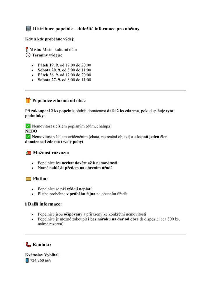 Distribuce popelnic - důležité informace