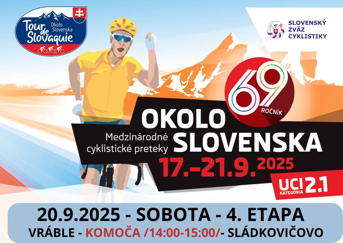 20. septembra 2025. v sobotu, približne medzi 14:00 a 15:00 hod., prejde cez Komoču pelotón medzinárodných cyklistických pretekov "Okolo Slovenska".
