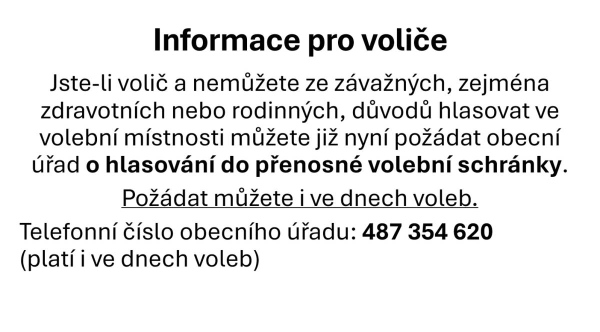 Voliči, kteří se nemohou z vážných zdravotních důvodů dostavit do volební místnosti, mají možnost požádat o hlasování do přenosné volební schránky.