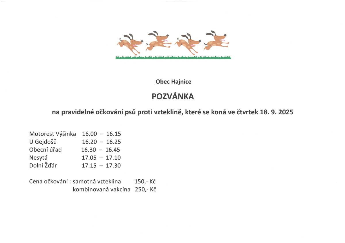 Očkování psů 18. 9. 2025