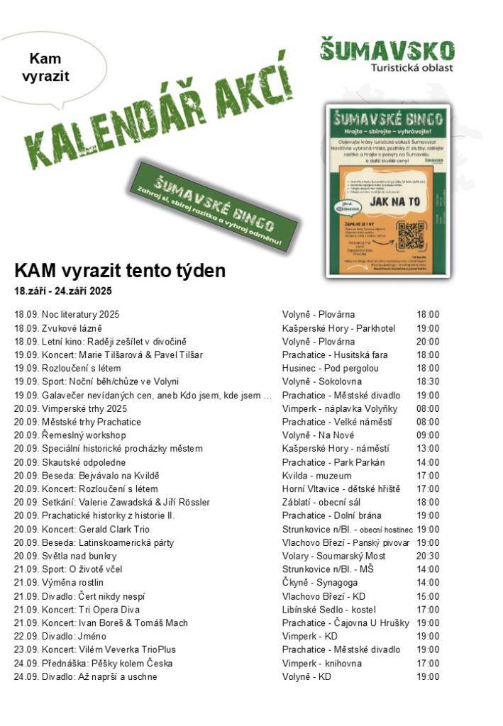 Kalendář akcí pro 38. týden 2025