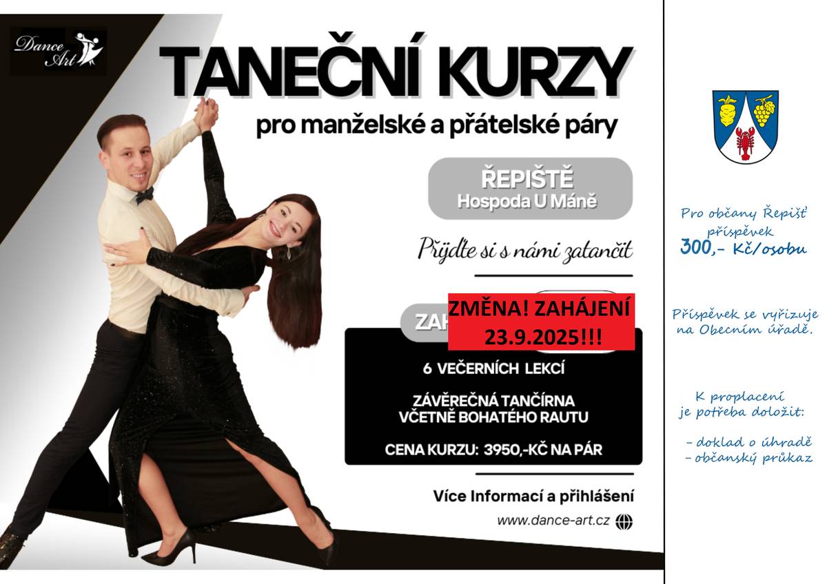 Velice se omlouváme, ale z rodinných důvodů tanečníků proběhne zahájení kurzu LATINO FIT a TANEČNÍCH KURZŮ pro páry až další úterý, tedy 23.9.2025! Děkujeme za pochopení.