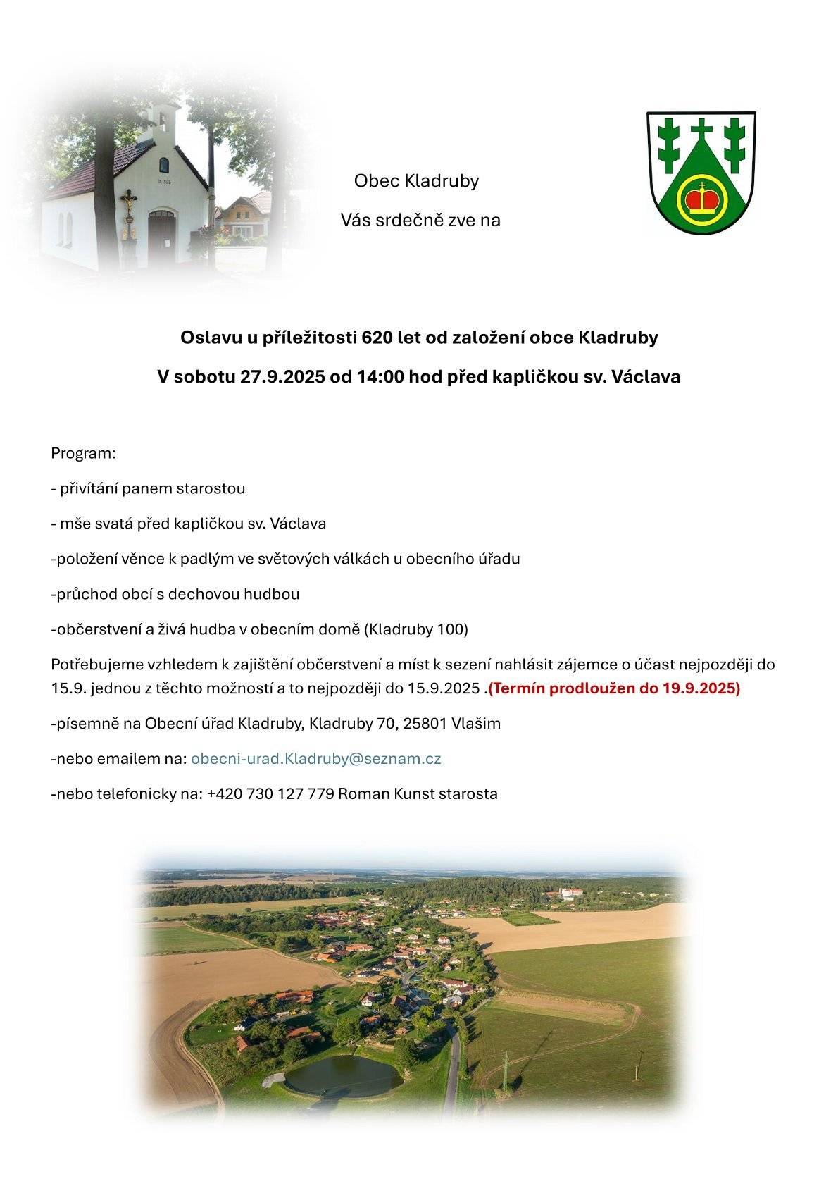 Na četná přání posíláme kromě již dodaných tištěných pozvánek i pozvánku elektronickou. Termín nahlášení účasti je prodloužen do pátku 19.9.25