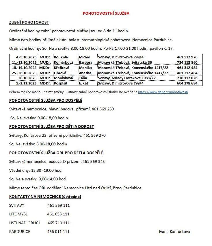 Pohotovostní služba, změny ordinační doby - říjen 2025: POHOTOVOST.doc ZMĚNY ORDINACÍ.doc