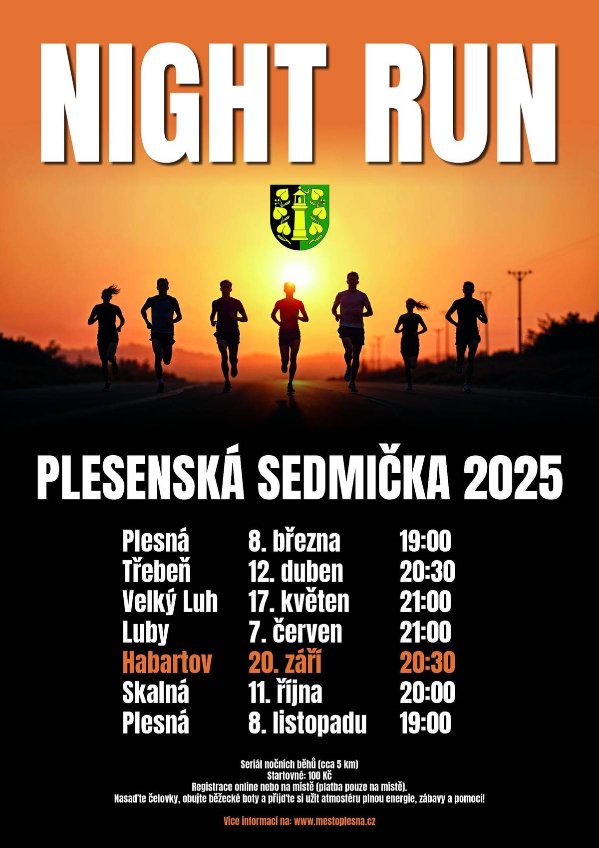 V sobotu 20.9. 2025 ve 20:30 hodin  v areálu TJ Baník Habartov odstartuje první čelovkový běh v Habartově. Těšit se můžete na zajímavou běžeckou trať od pěti do šesti kilometrů. Pokud se chcete proběhnout, projít a dát si zasloužené občerstvení po doběhu, tak tato akce je právě pro vás 😉.  Akci pořádáme společně s obcí Plesná v rámci seriálu běhů pod názvem Plesenská sedmička 2025. Tento týden se tedy seriál akcí zastaví v Habartově.     Startovné: 100 Kč/osoba   PŘIJĎTE SI OPĚT ZASPORTOVAT !!!