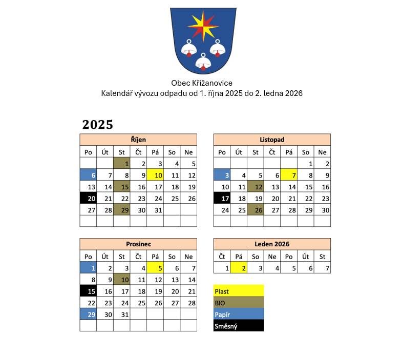 Vývoz nádob door to door již od října, termíny v kalendáři. Pročtěte si co kam patří.