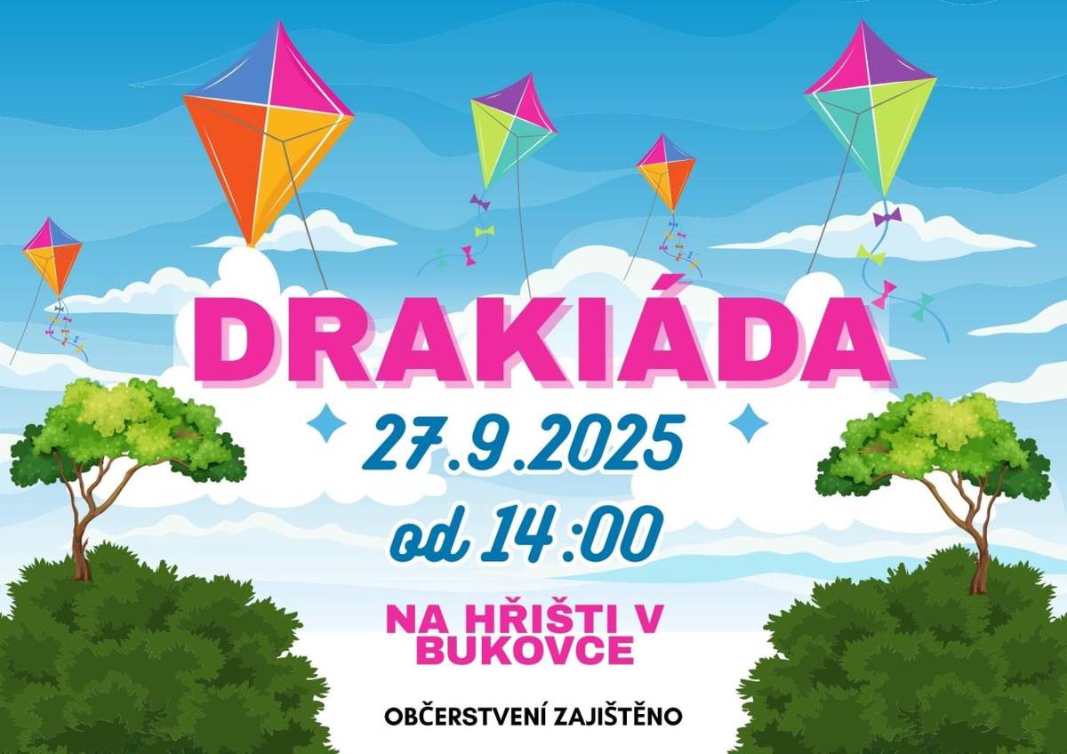 V sobotu 27.9.2025 proběhne na hřišti v Bukovce od 14:00 Drakiáda.