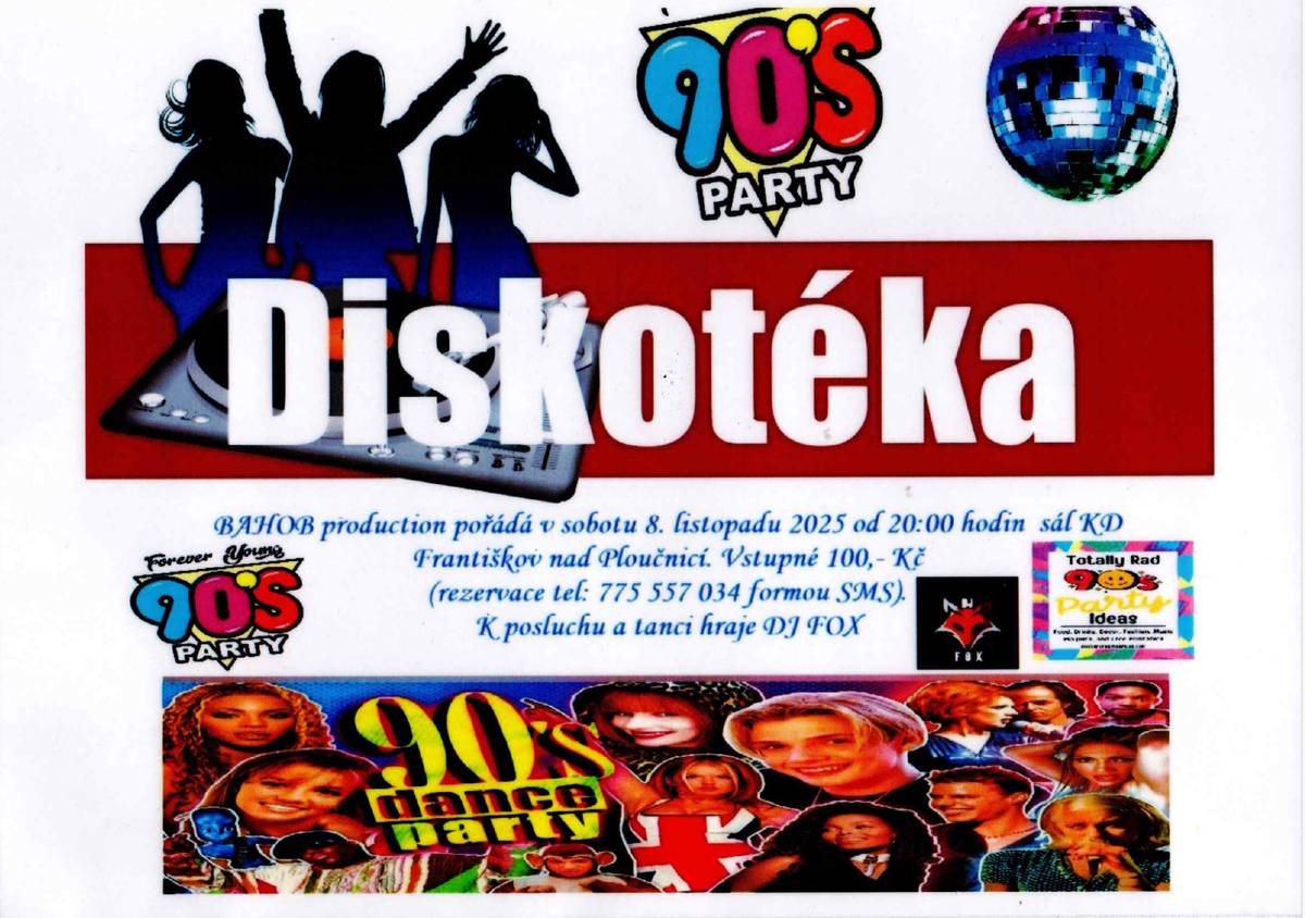 Pozvánka na Diskotéku do Františkova nad Ploučnicí.