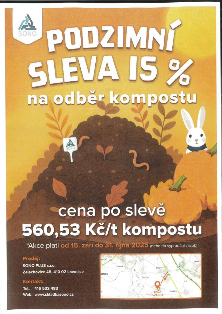 SONO - podzimní sleva 15% na odběr kompostu - Želechovice 48, 410 02 Lovosice.