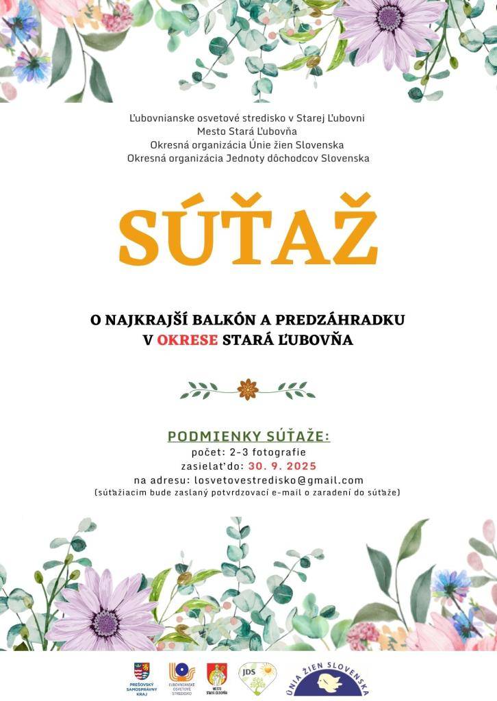 Práve prebieha súťaž o najkrajší balkón a predzáhradku v okrese Stará Ľubovňa. Uzávierka na zaslanie súťažných fotografií je do 30. septembra 2025.