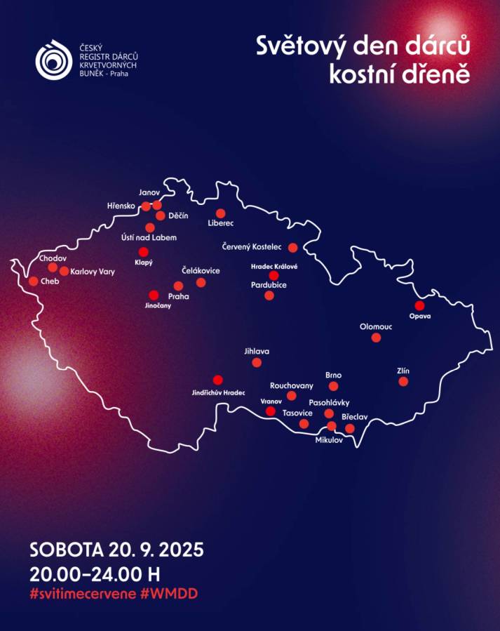 Při příležitosti Světového dne dárců kostní dřeně bude osvětlena ROZHLEDNA HOLEDNÁ v čase od 20.00 h do 24.00 h červenou barvou.