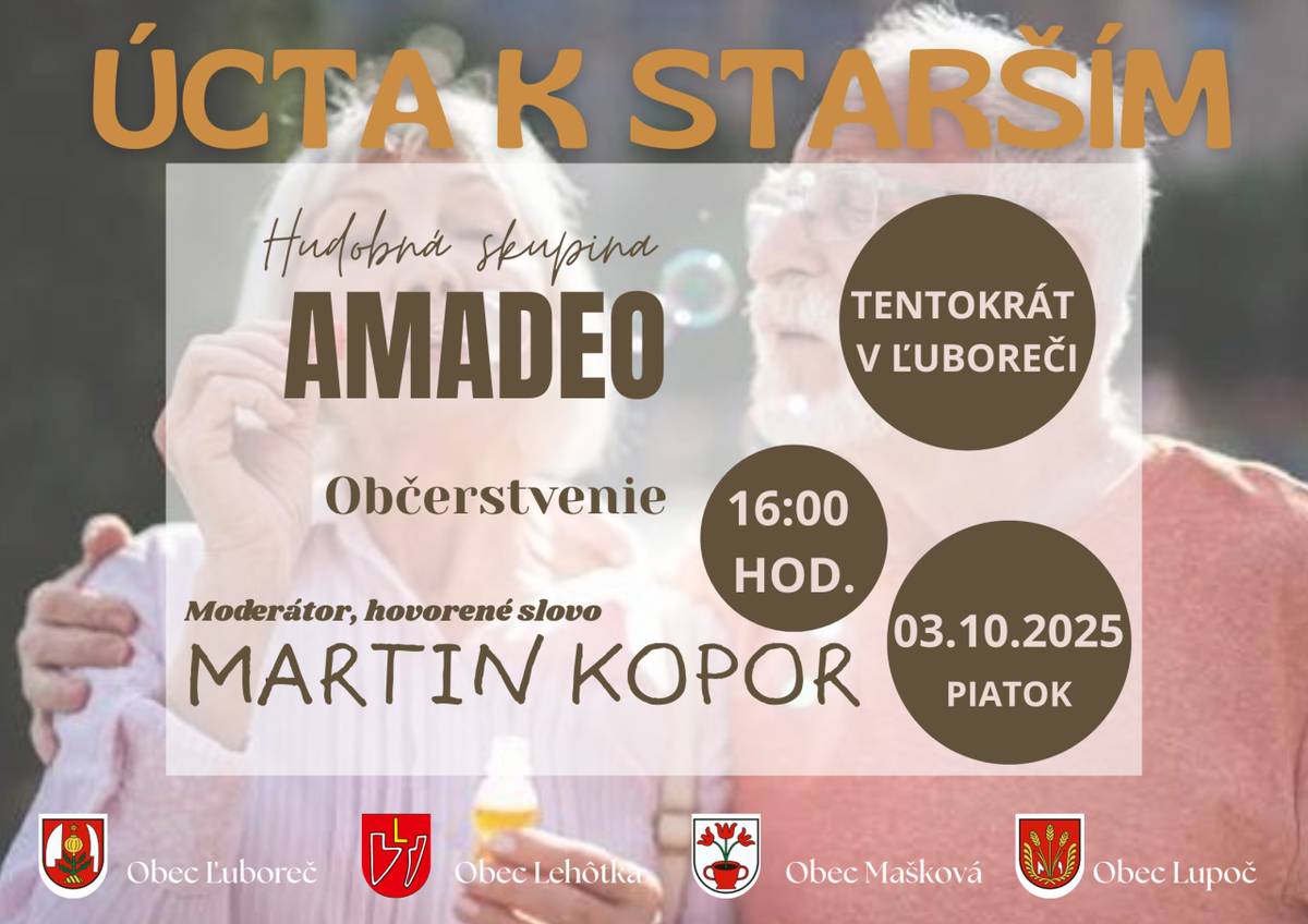 Vážení seniori,  srdečne Vás pozývame na slávnostné posedenie pri príležitosti  Dňa úcty k starším.