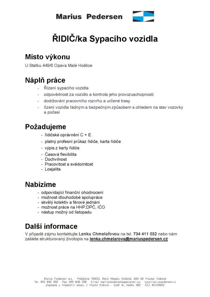 ŘIDIČ/ka sypacího vozidla