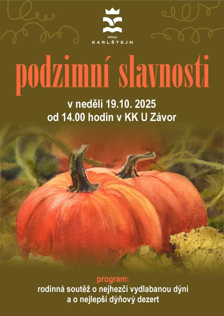 Městys Karlštejn vás zve na Podzimní slavnosti v neděli 19.10.2025 od 14:00 hodin.