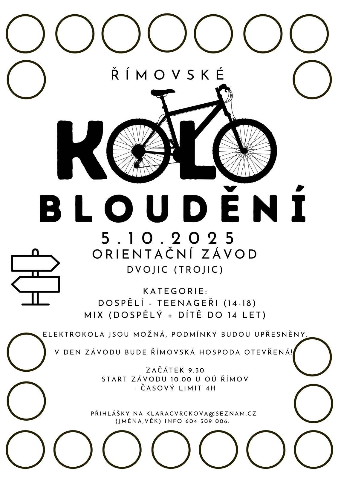 Týmový cykloorientační závod na kolech 🚴♂️🚴♀️ Další ročník, který vás zavede do míst známých i neznámých.🚵♂️ Promažte řetězy a v neděli 5.10.2025 se na vás těšíme. 🤩 Římovská hospoda bude otevřena, po závodě se tak můžete občerstvit, zahnat žízeň a shrnout zážitky 🍻