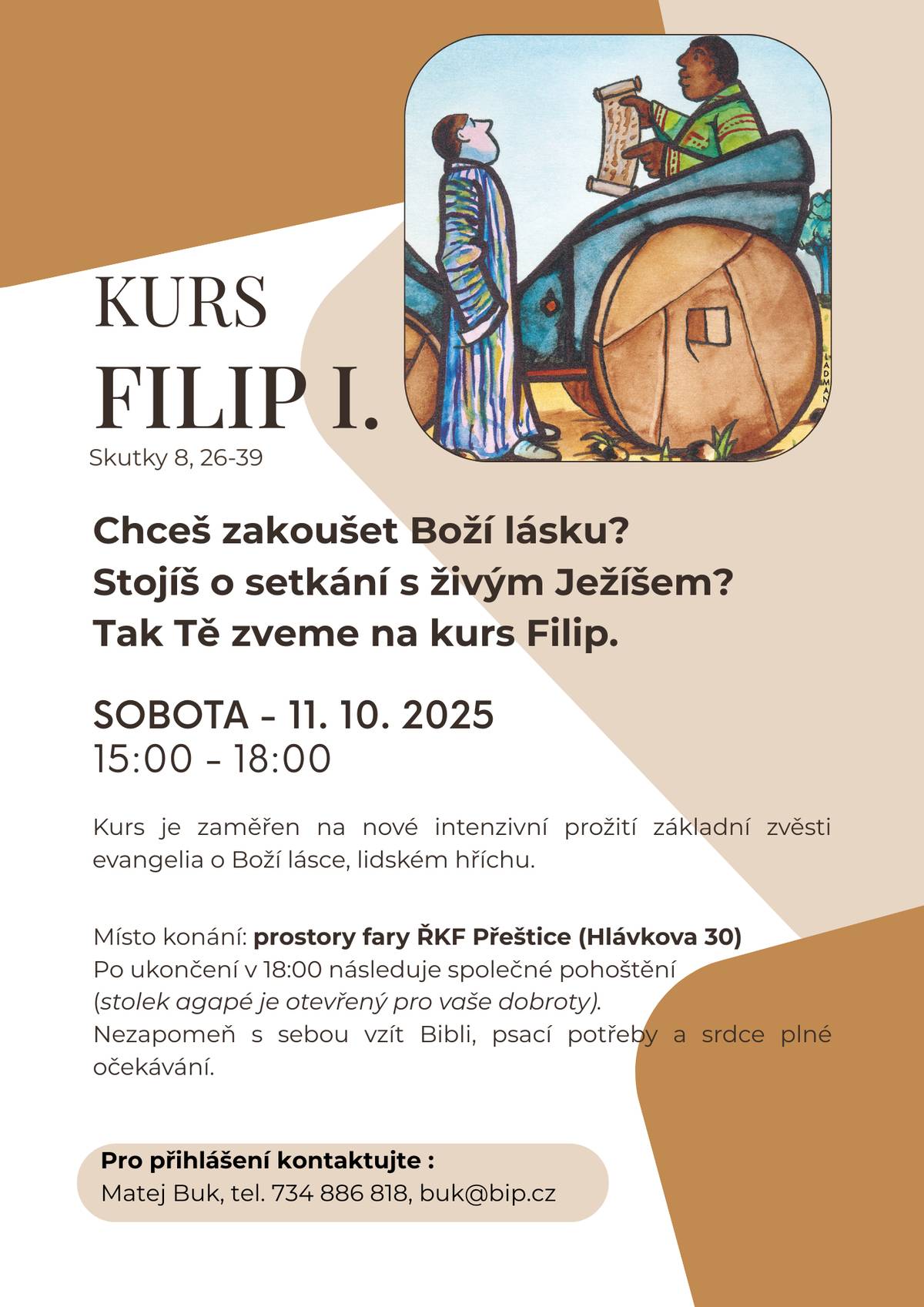 Farář Matěj Buk Vás zve na setkání na přeštické faře.