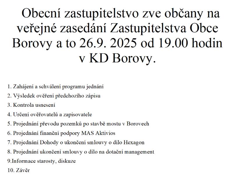 a veřejné zasedání zastupitelstva obce