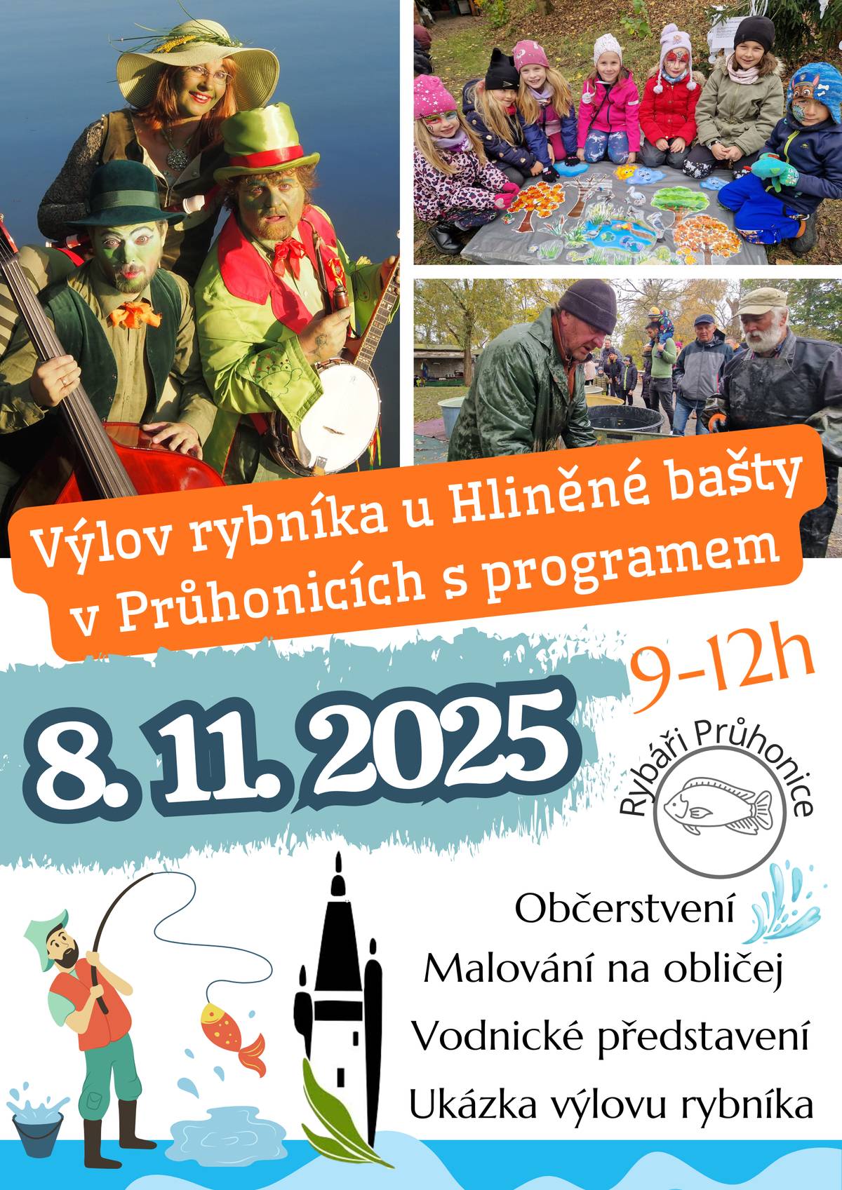 Výlov rybníka u Hliněné bašty v Průhonicích s programem