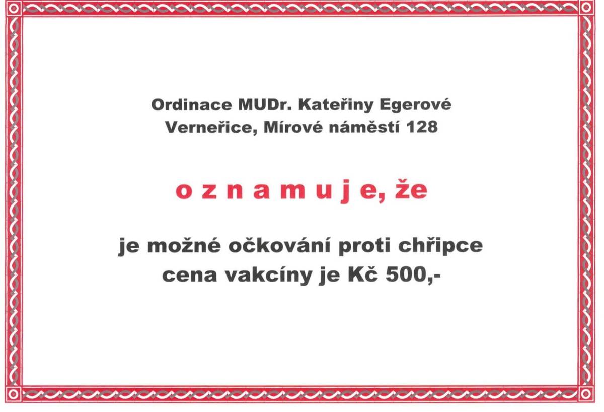 Ordinace praktického lékaře ve Verneřicích informuje.