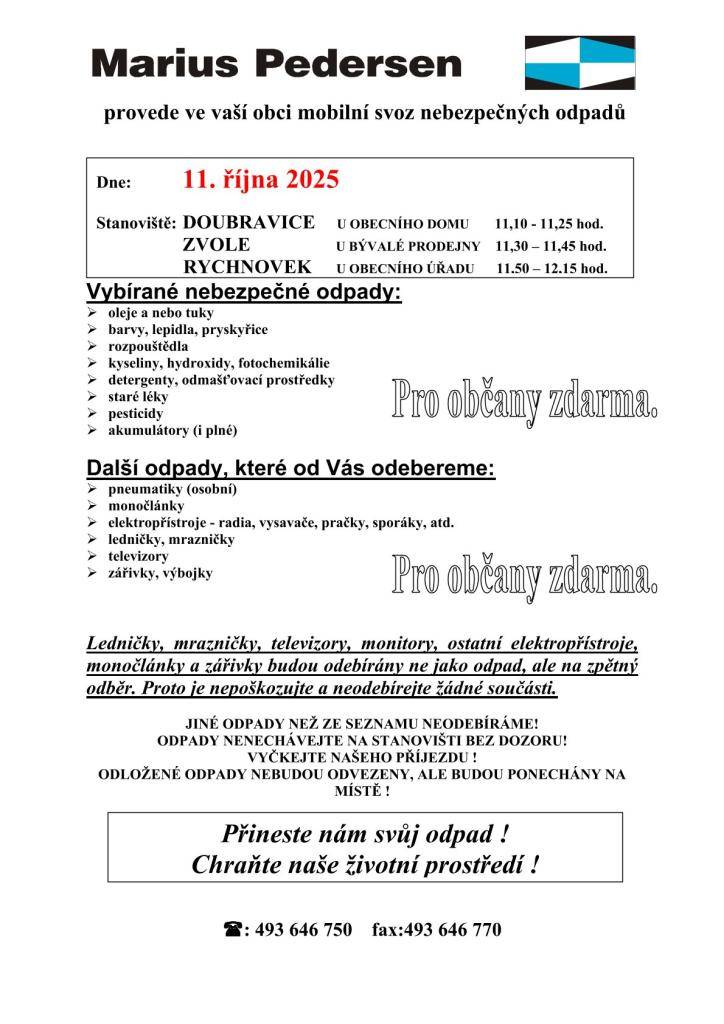 Mobilní sběr nebezpečných odpadů 11.10.2025