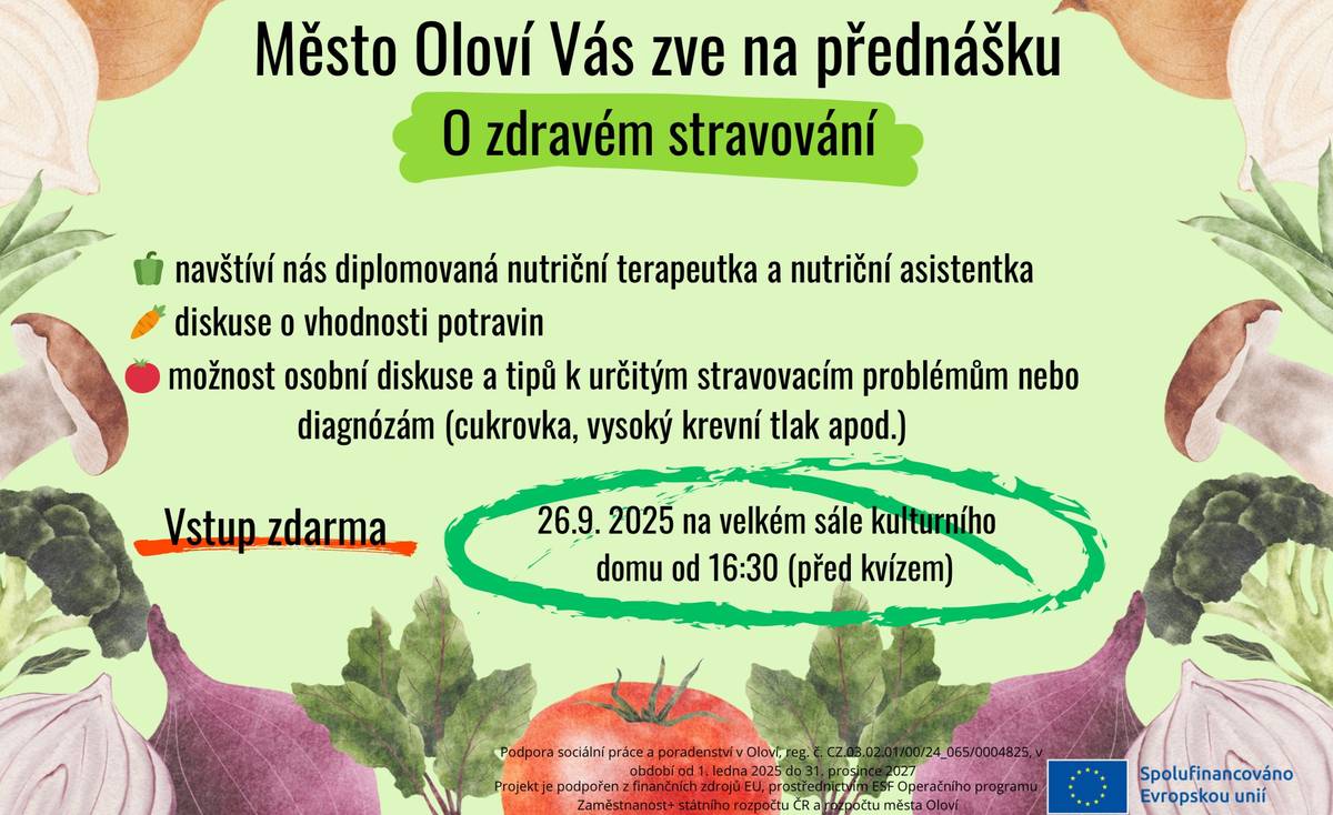Připomínáme, již tento pátek 26.09.2025 se můžete těšit na přednášku O zdravém stravování.