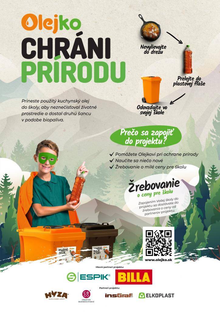 Prineste použitý kuchynský olej do školy, aby ste pomohli chrániť životné prostredie a prispeli k jeho využitiu ako biopaliva. Získate tak nové poznatky a môžete sa zúčastniť žrebovania o zaujímavé ceny pre školu.