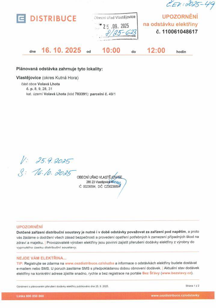 16.10.2025 od 10:00 do 12:00 hodin - Volavá Lhota