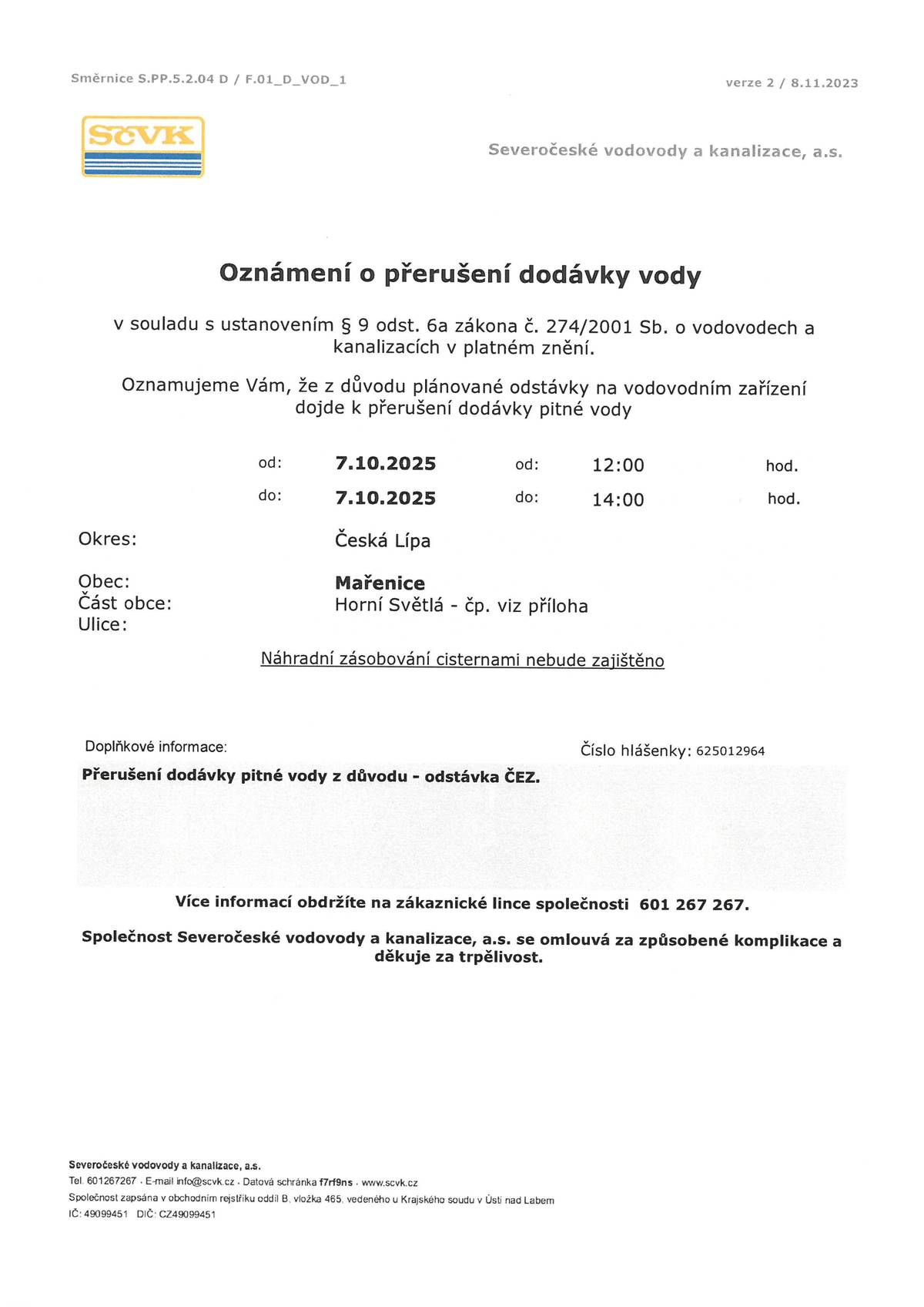 Dne 07.10.2025 Horní Světlá .