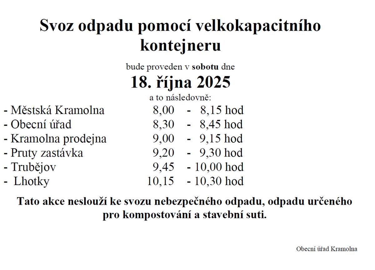 Svoz velkoobjemového odpadu podzim 2025
