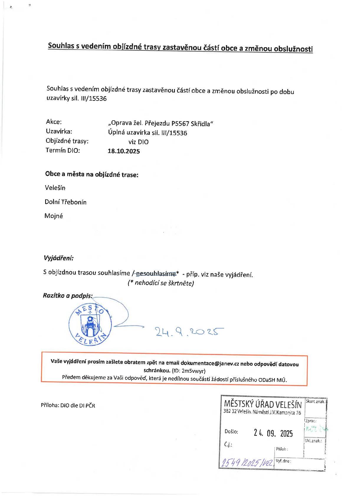 18.10.2025 proběhne oprava žel. přejezdu Skřidla