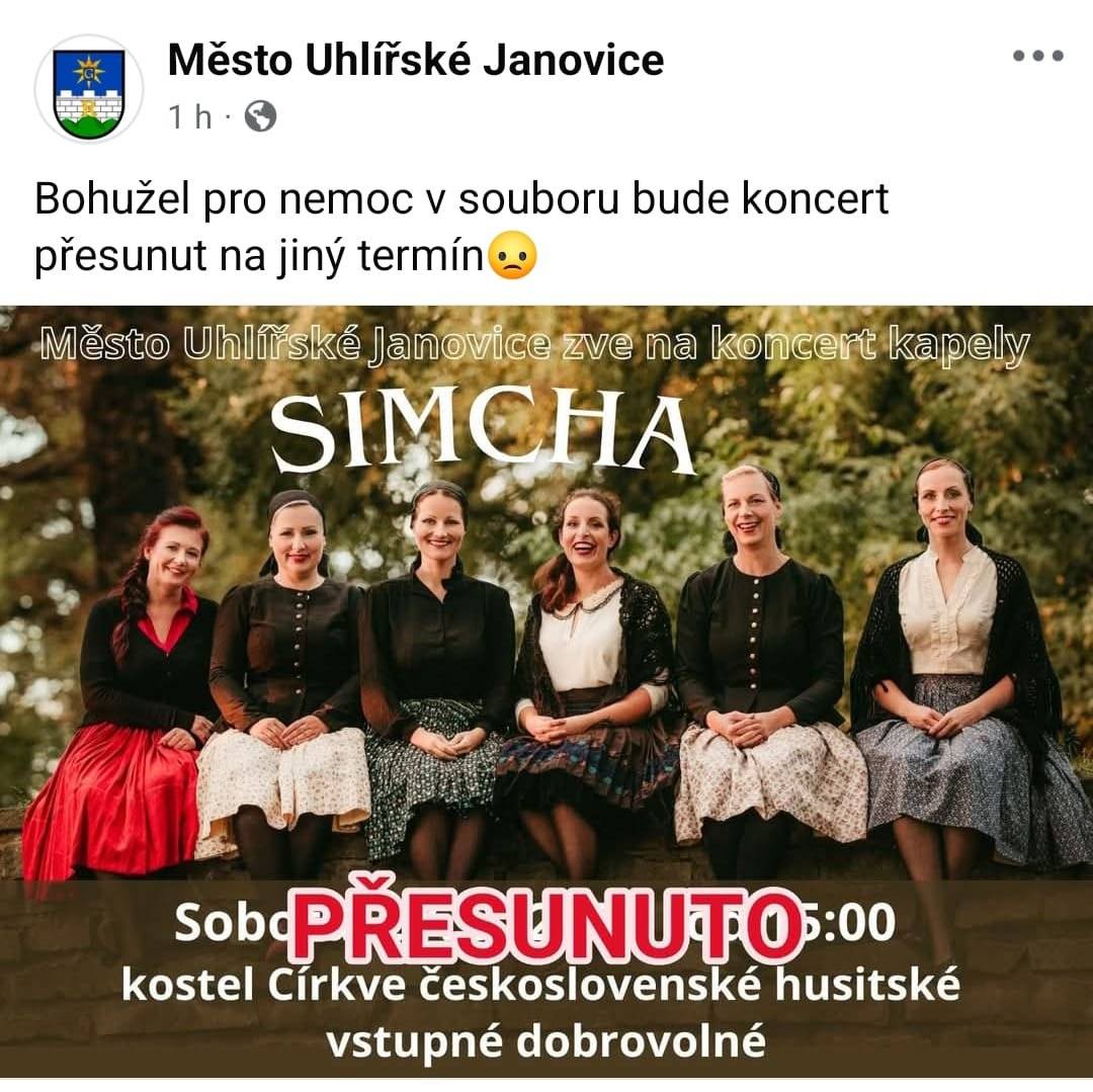 Pro nemoc v souboru bude koncert přesunut na jiný termín.
