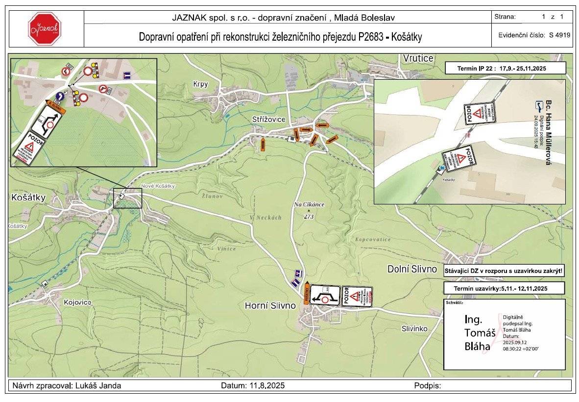 Košátky – 5.11. – 12.11.2025 Dolní Slivno - Kropáčova Vtutice – 5.11. – 12.11.2025 Dolní Slivno - Hřivno – 12.11. – 19.11.2025 Zdětín – 5.11. – 12.11.2025 Chotětov – 12.11. – 19.11.2025