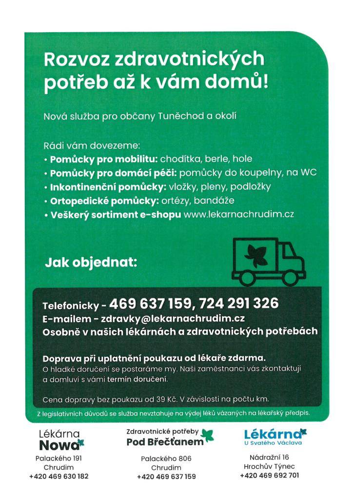 Nabídka rozvozových služeb lékáren z Chrudimi.
