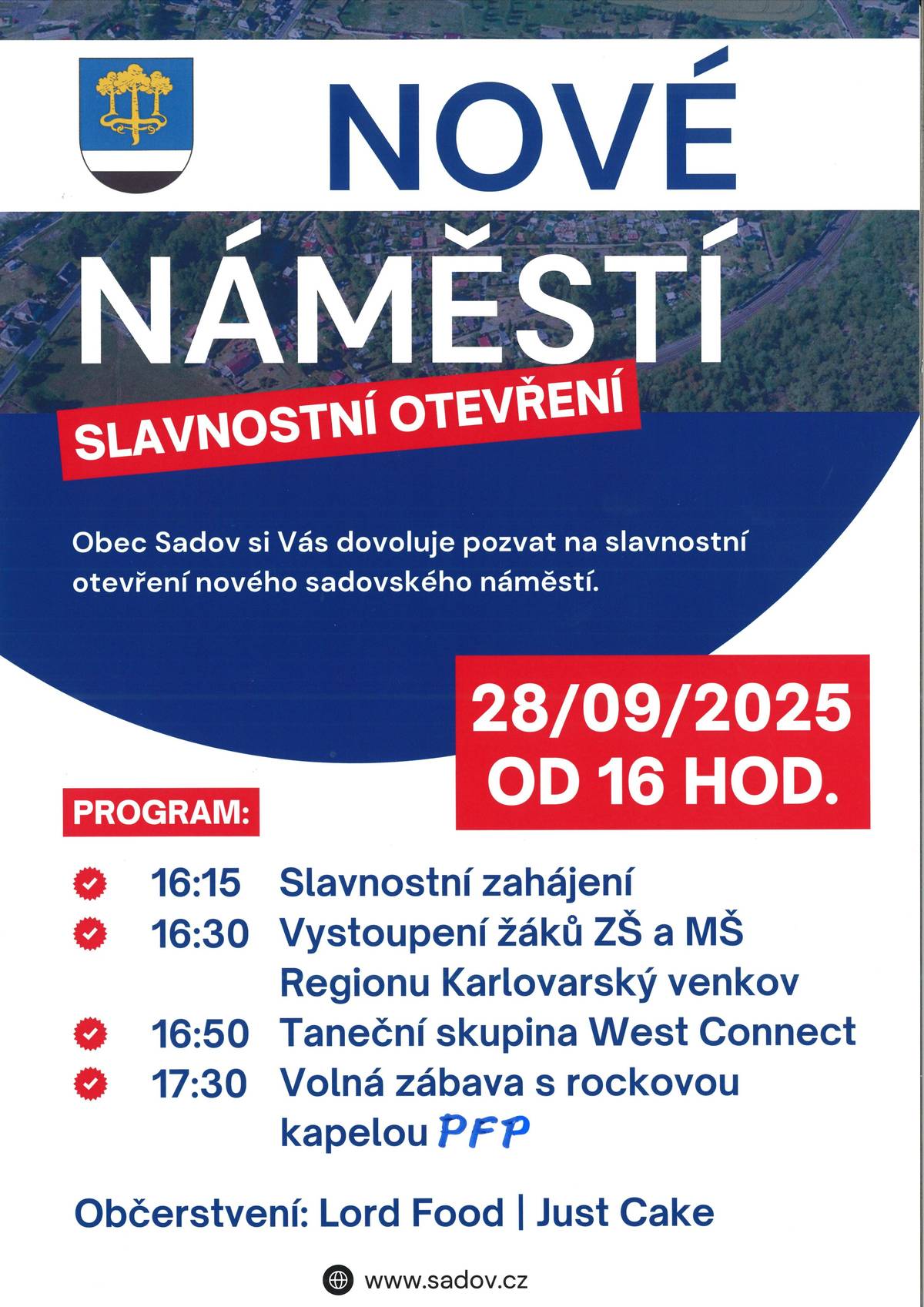 Obec Sadov zve občany na slavnostní otevření nového veřejného prostoru v Sadově pod obecním úřadem. Nový veřejný prostor vznikl v rámci revitalizace brownfieldu. Obec na stavbu „Sadov – veřejný prostor 2019, Revitalizace bývalého areálu služeb MNV Sadov“ získala dotaci z programu Státního fondu podpory investic ve váši necelých 11 mil. Kč.