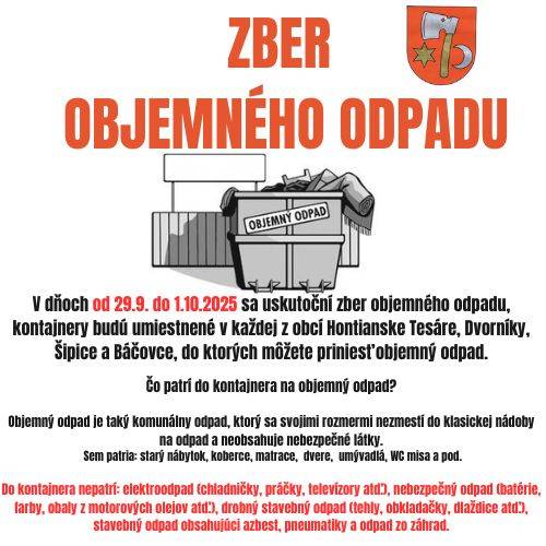 Oznamujeme občanom, že sa v našich obciach uskutoční zber objemného odpadu