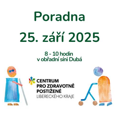 Centrum pro zdravotně postižené Libereckého kraje o.p.s. nabízí pomoc seniorům a zdravotně handicapovaným občanům od 3 let věku.  Poradny, kde se dozvíte více o osobní asistenci a odlehčovacích službách budou k dispozici na Městském úřadu v Dubé v následujích termínech:  25. září, 23. října, 20. listopadu a 18. prosince,  vždy od 08:00 do 10:00 hodin v obřadní síni v přízemí radnice města Dubá. Pro více informací se můžete obrátit na Mgr. Veroniku Holečkovou na mobilním čísle: 730 871 381.